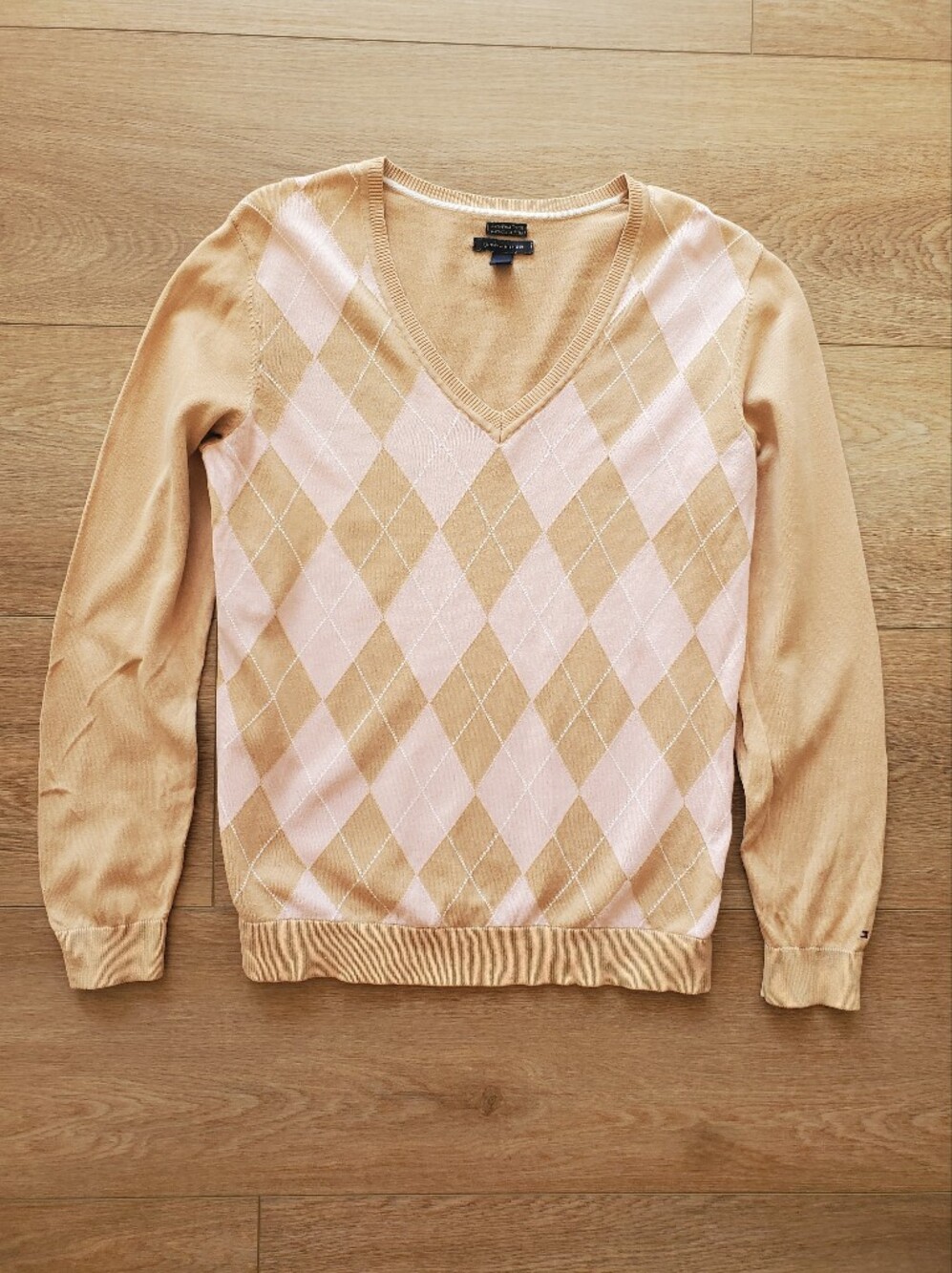 Tommy Hilfiger Pima Cotton  Womens V-Neck Argyle Sweater Large